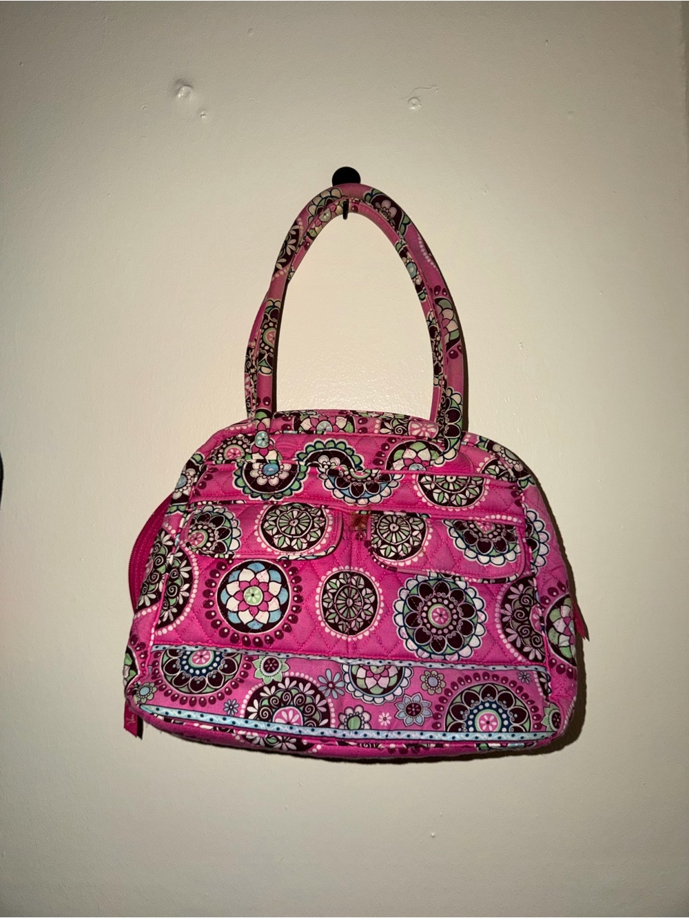 Vera Bradley- Pink Floral Pattern Quilted Shoulder Bag